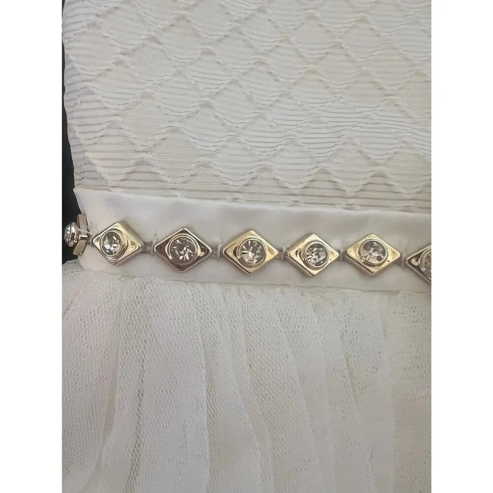 AMERICAN PRINCESS GIRLS IVORY GOLD TULE RHINESTONES BOW PARTY DRESS SIZE 6 - Picture 9 of 13